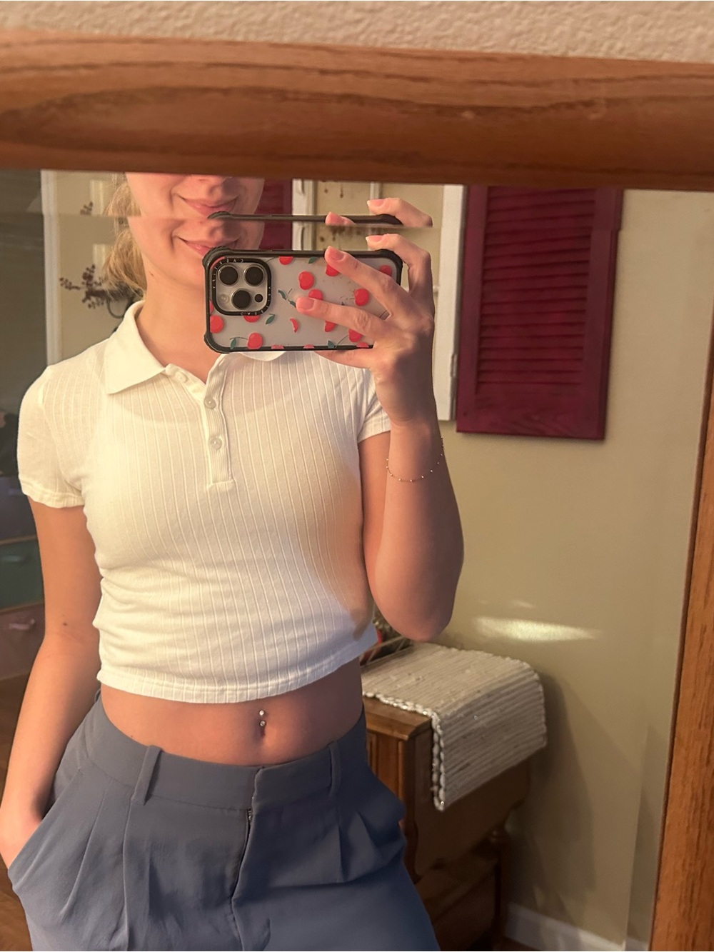 SHEIN White Ribbed Cropped Polo Top